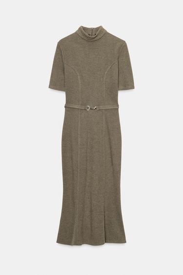 ĐẦM VẢI MỀM KÈM THẮT LƯNG - Màu rêu thẫm từ Zara