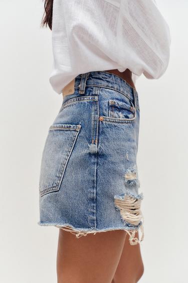 Z1975 RIPPED LOW-RISE SHORTS - Blue by Zara