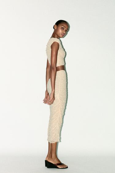 DRAPED LACE DIAMANTÉ SKIRT - Beige-pink de Zara - Image 2