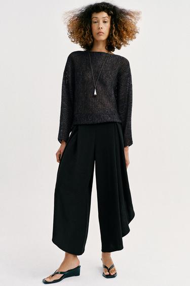 بنطلون منسدل بفتحات - أسود الخاص بـ Zara