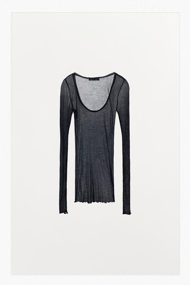 تيشرت RIB MODAL 100% - أزرق الخاص بـ Zara