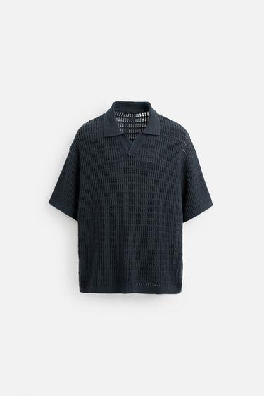 POLO EN MAILLE AJOURÉE - Gris anthracite de Zara - Image 6