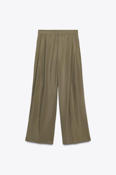 KALHOTY S DVOJITÝMI SKLADY A PATKAMI - Tmavá khaki od Zara