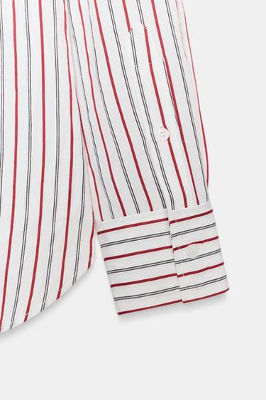 STRIPED OVERSIZE POPLIN SHIRT - White / Red by Zara - Image 7