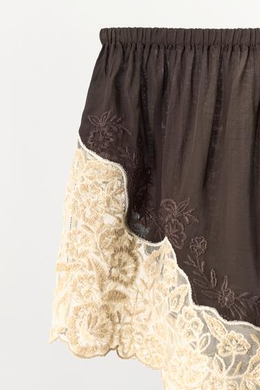 100% VISCOSE SHORTS WITH LACE AND BEADS - Dark brown by Zara - Image 7