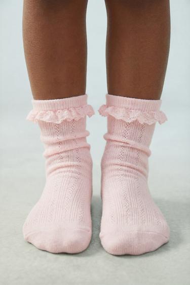 CONFEZIONE DUE CALZINI CORTI CON PIZZO - Écru di Zara