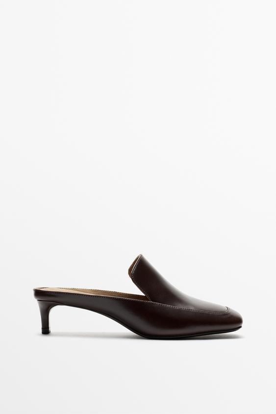 Zara Heeled leather canvas loafer - Brown - Image 0