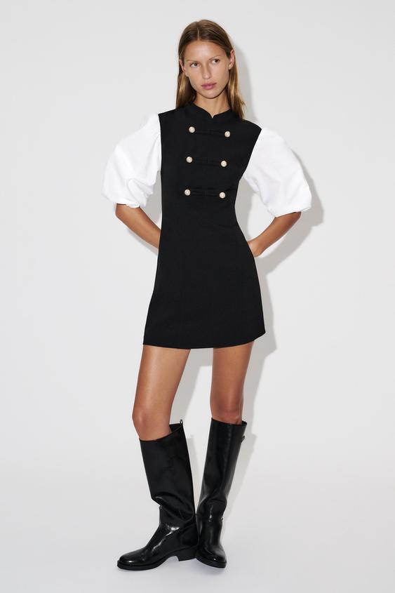 Zara MIXED-FABRIC PEARL DRESS - Black - Image 0