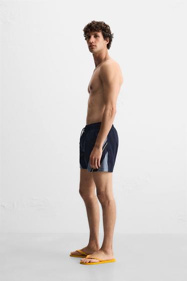 CONTRAST BANDS MID-LENGTH SWIMMING TRUNKS - Navy blue by Zara - Image 4