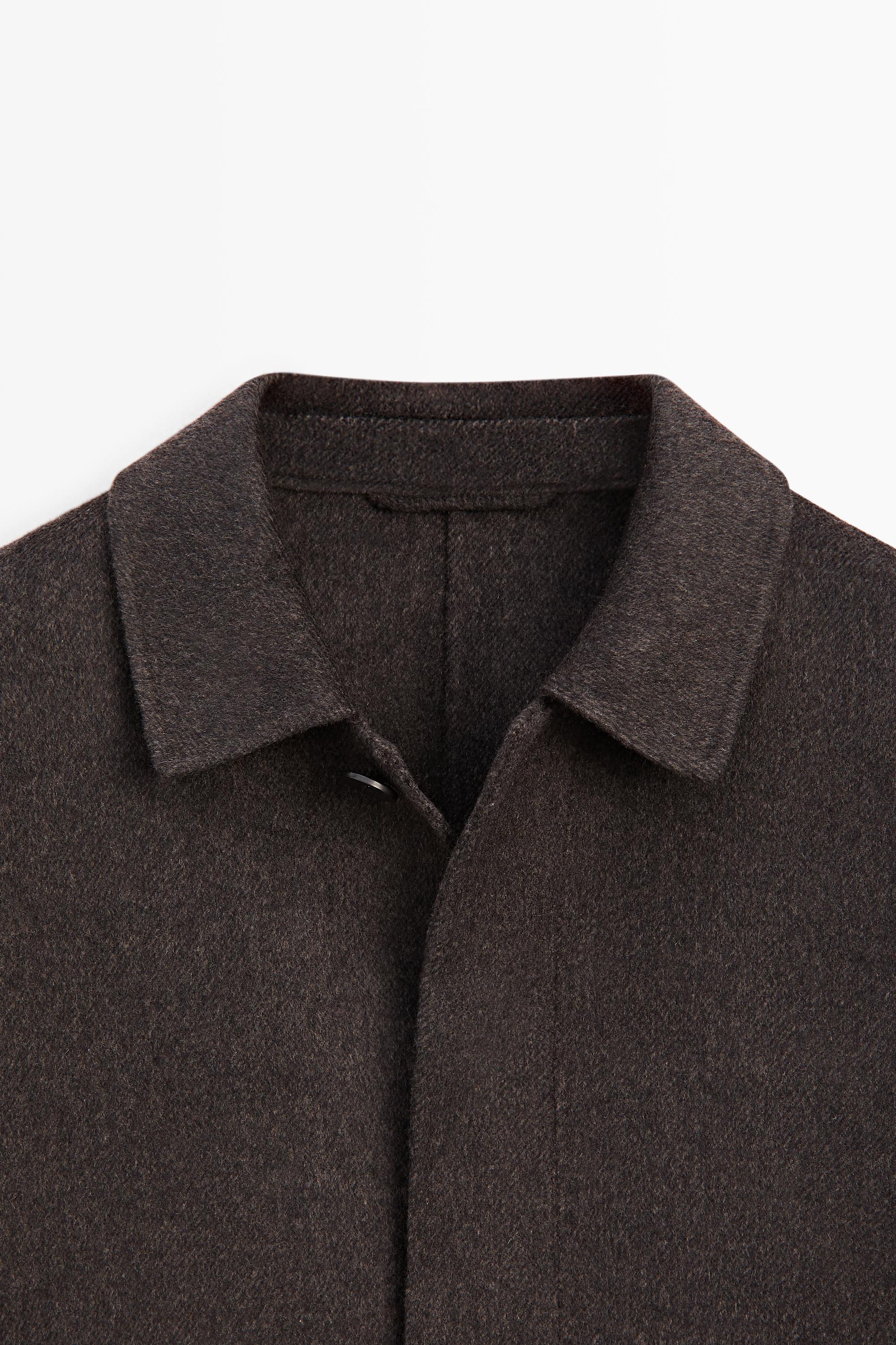 Short suede double-weave wool-blend coat