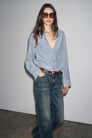 CHEMISE FLUIDE À RAYURES ZW COLLECTION - Bleu / Blanc de Zara - Image 3