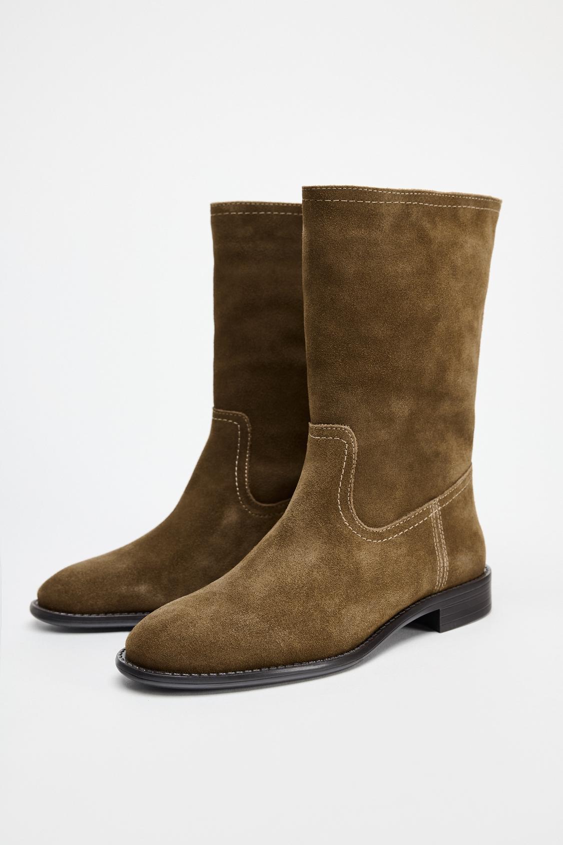 SPLIT LEATHER FLAT ANKLE BOOTS