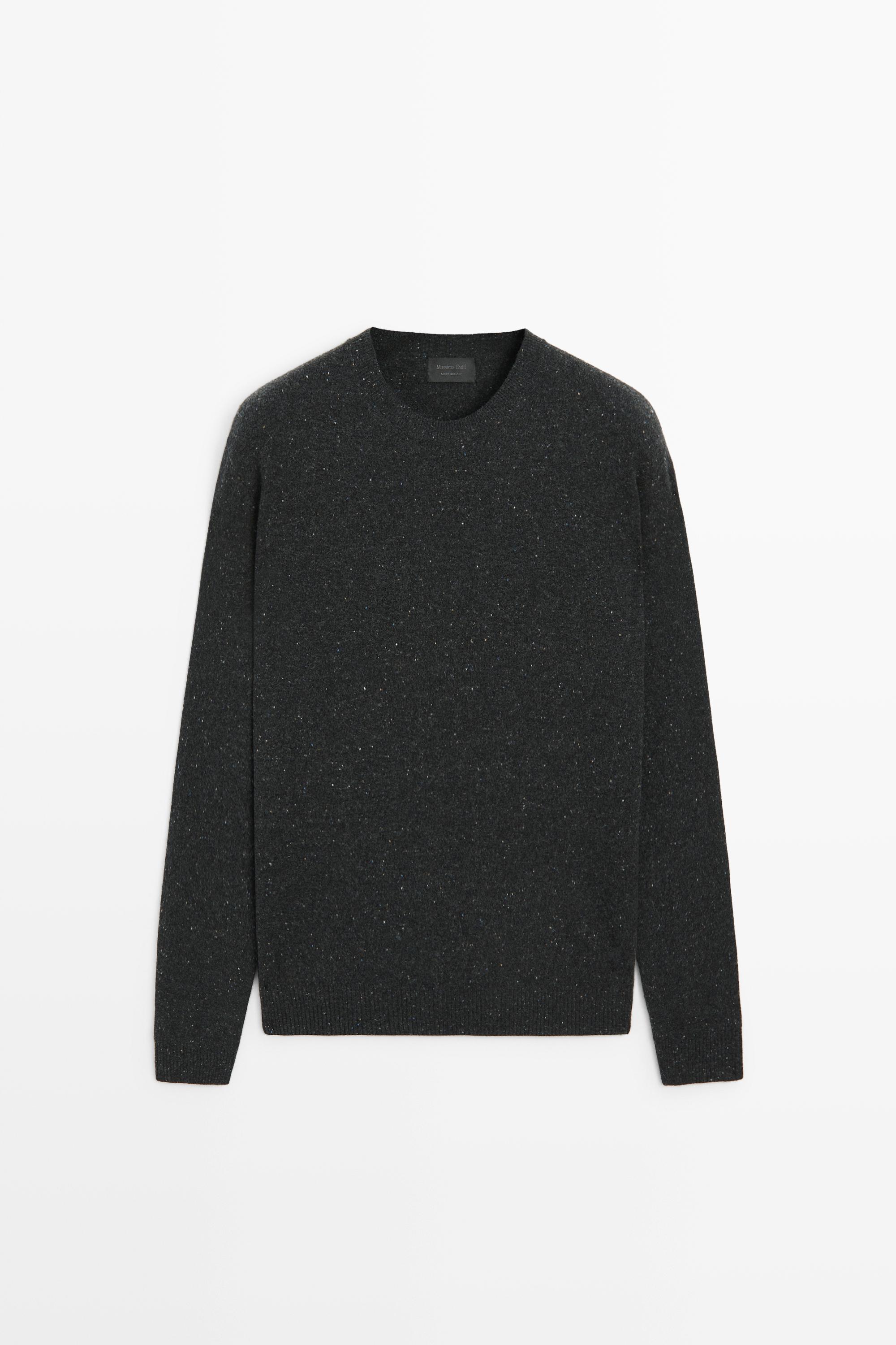 Wool-blend round neck knit sweater