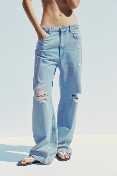 TRF RIPPED BAGGY MID-WAIST JEANS - Light blue by Zara