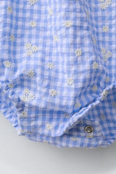EMBROIDERED DAISY GINGHAM ROMPER - Blue by Zara - Image 2