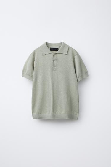 Zara LINEN COTTON POLO SHIRT - Light green
