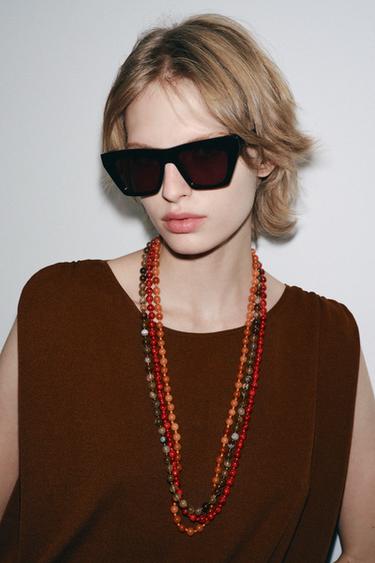STONE BEAD NECKLACE - Brown by Zara - Image 1