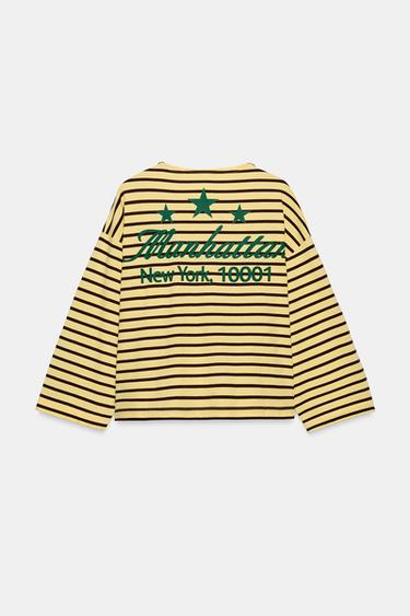 STRIPED T-SHIRT WITH SLOGAN - Yellow by Zara - Image 4
