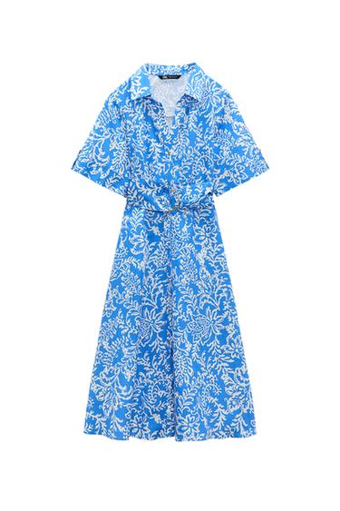 LINEN BLEND PRINTED SHIRTDRESS