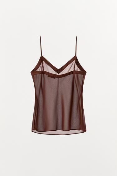 TOP LISERÉ SATINÉ - Marron de Zara - Image 3