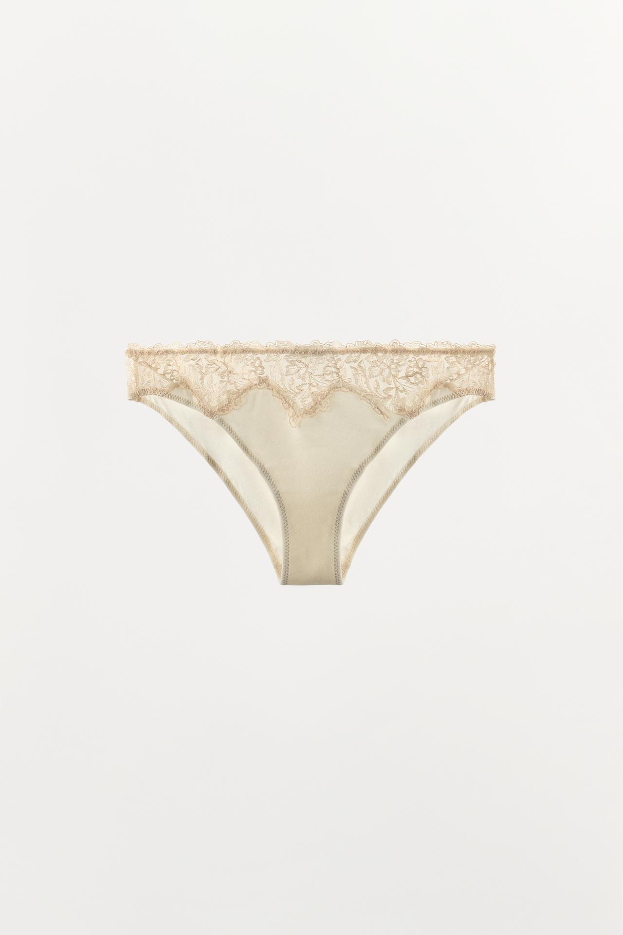SILK AND LACE BRIEFS — Ecru