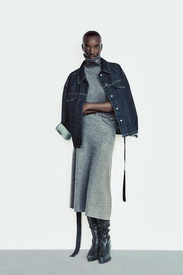 Zara VOLUMINOUS SOFT MIDI SKIRT - Dark anthracite