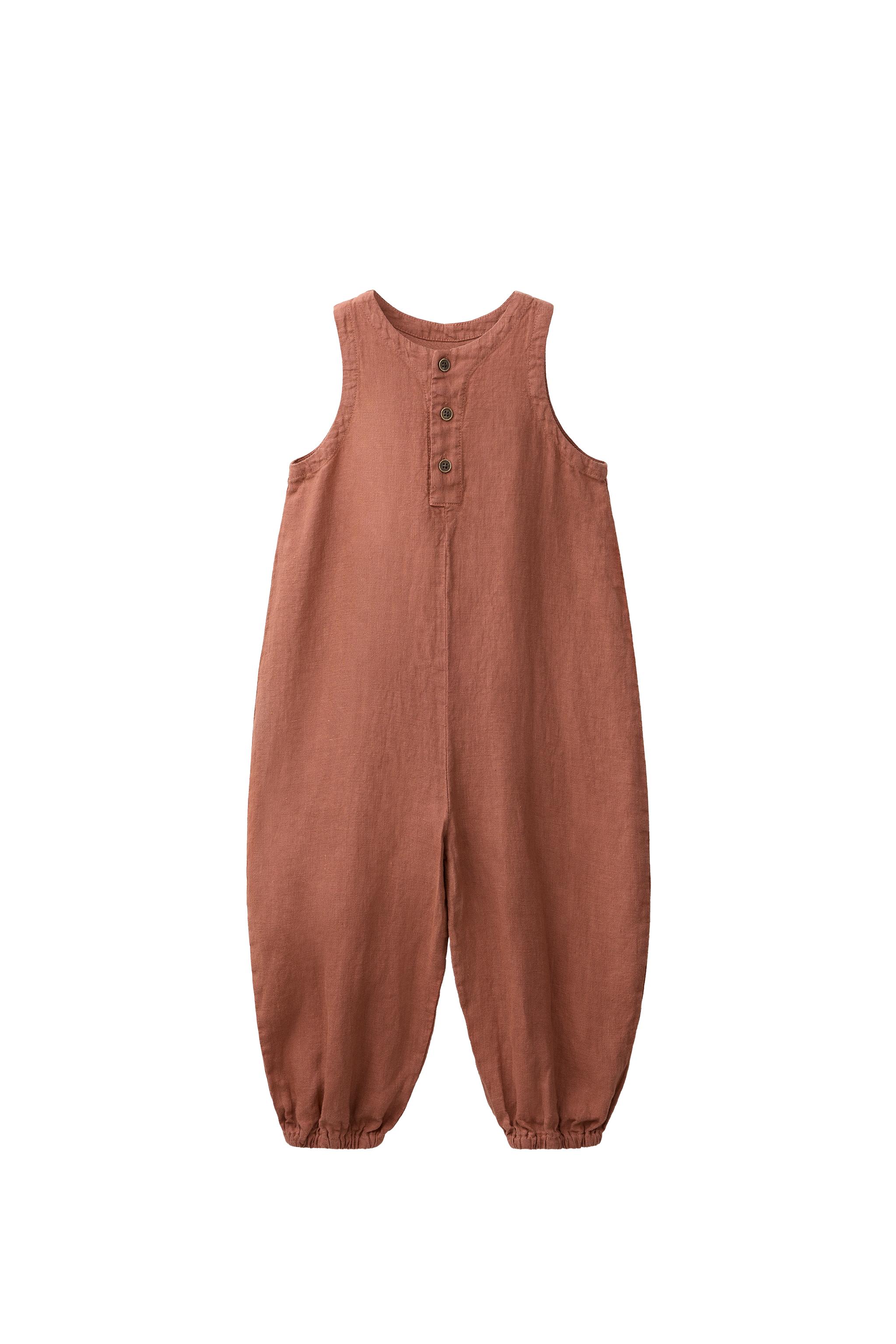 リネン100%ジャンプスーツ - 濃い瓦色 | ZARA Japan / 日本