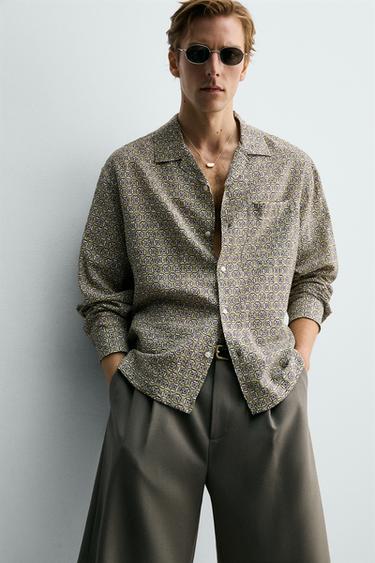 RELAXED FIT GEOMETRIC PRINT SHIRT - Light green by Zara - Image 4