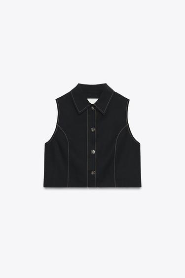 STRAIGHT WAISTCOAT WITH CONTRAST STITCHING - Black by Zara - Image 5