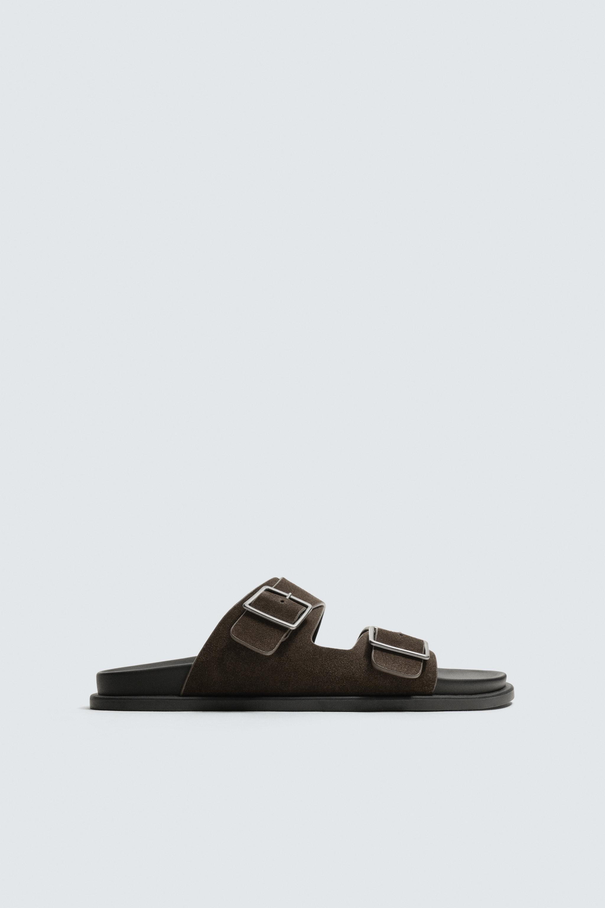 DOUBLE STRAP LEATHER SANDALS - Taupe Gray | ZARA United States