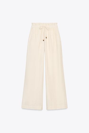 FLOWING WIDE-LEG TROUSERS - Ecru by Zara - Image 6