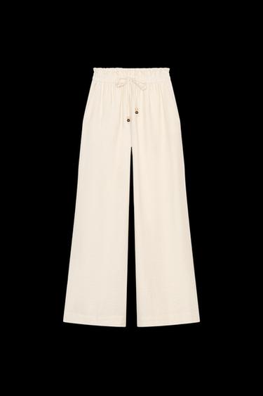 Zara FLOWY WIDE LEG PANTS - Ecru - Image 0