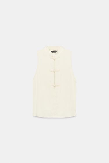 SATIN TOP WITH FROG FASTENING - Oyster-white by Zara - Image 6
