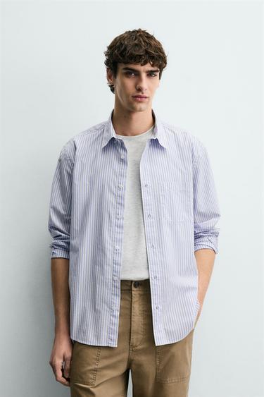 CAMISA RAYAS BOLSILLO - Celeste de Zara