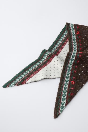 TRIANGULAR FLORAL AND BEAD SCARF - Brown by Zara - Image 2