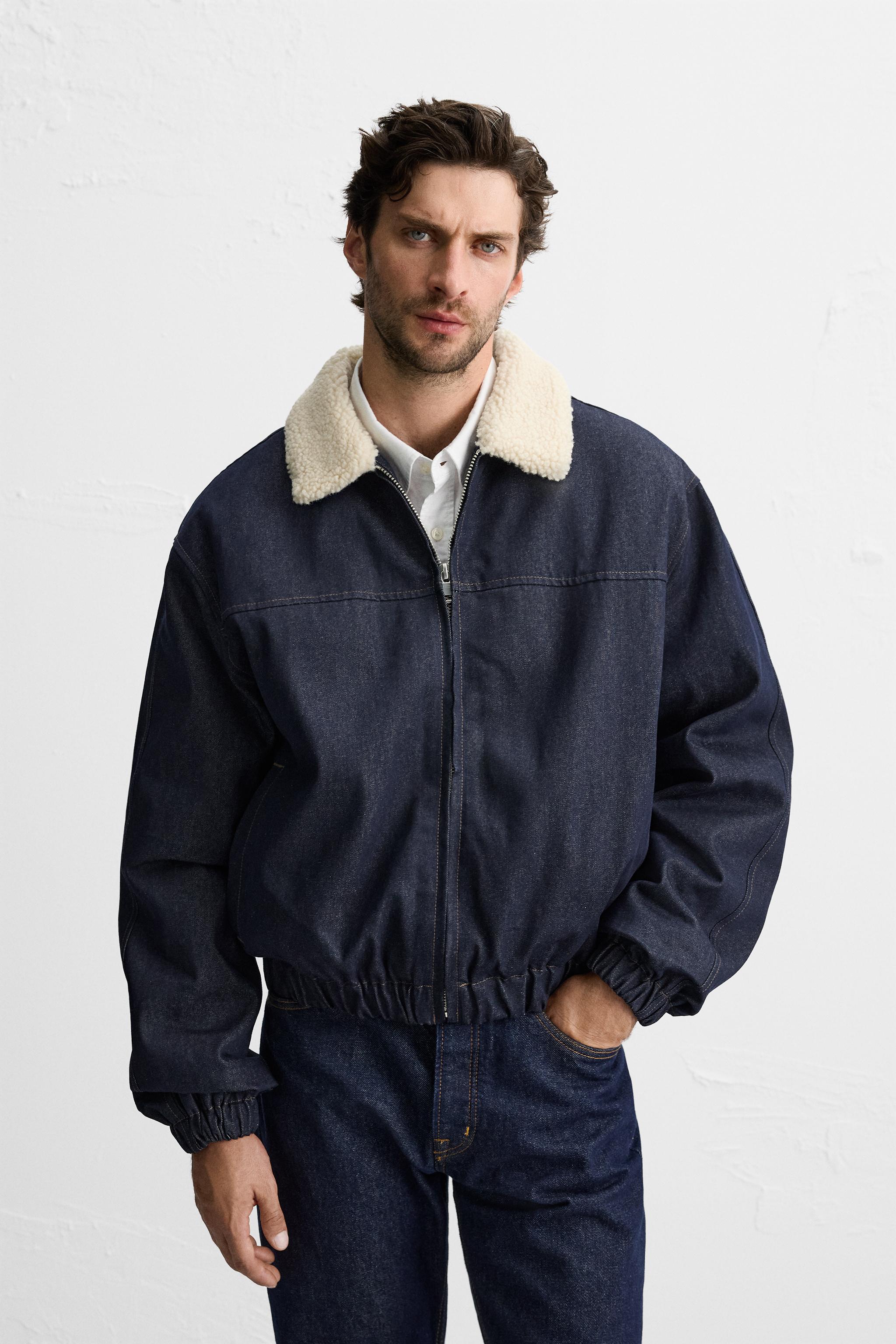 Zara Man Fleece Trim Denim Jacket buy Relaxed Fit 1975