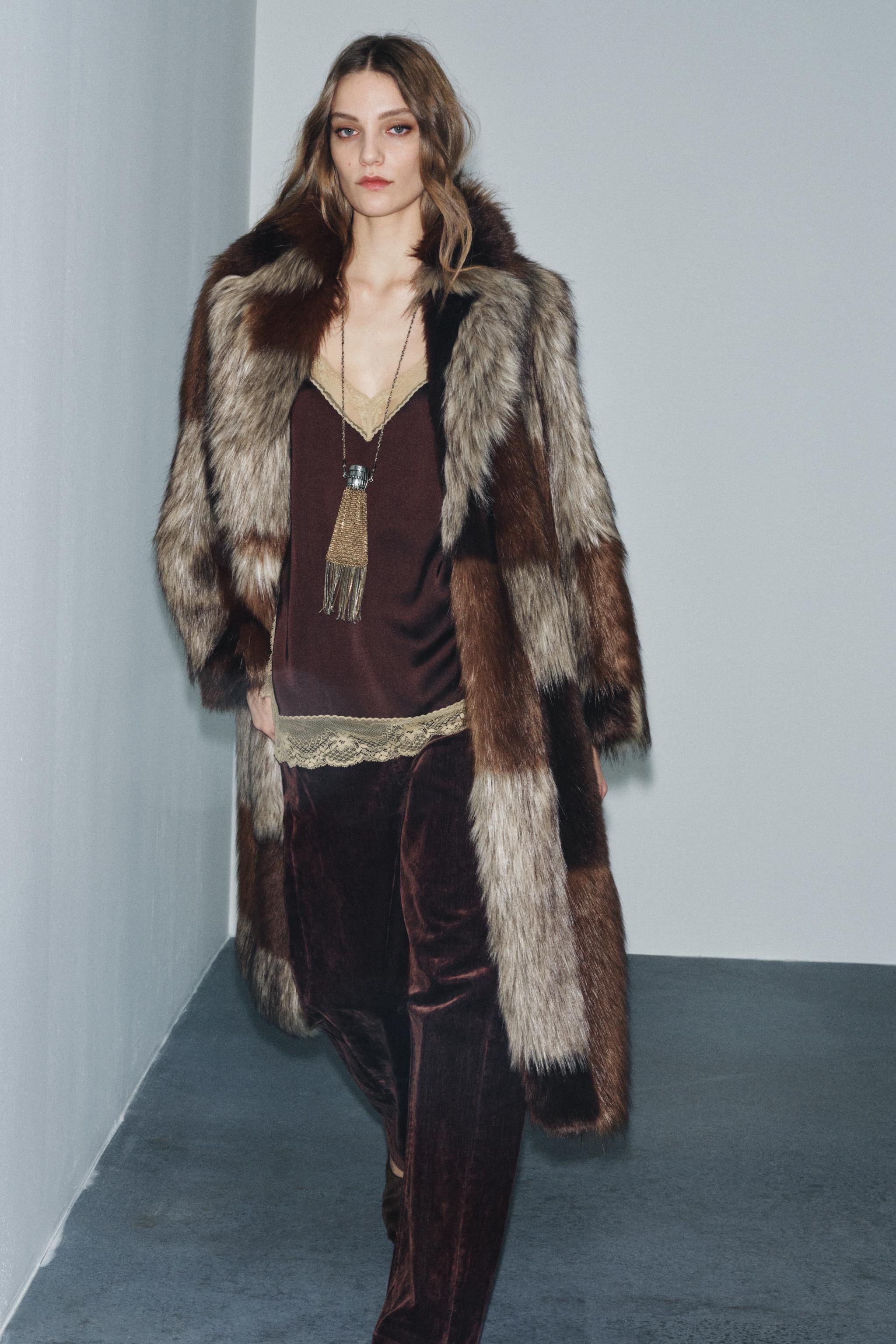 PATCHWORK FAUX FUR COAT ZW COLLECTION LIMITED EDITION