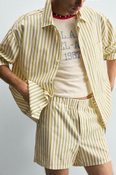 SHORT RAYURES BRODÉ - Jaune de Zara - Image 4