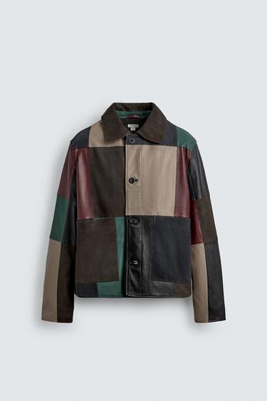 CAZADORA PIEL COLOR BLOCK - Multicolor de Zara - Imagen 0