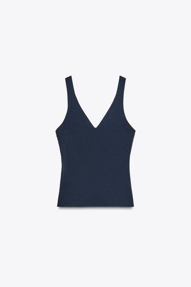 GERIPPTES STRICKTOP - Tintenblau von Zara