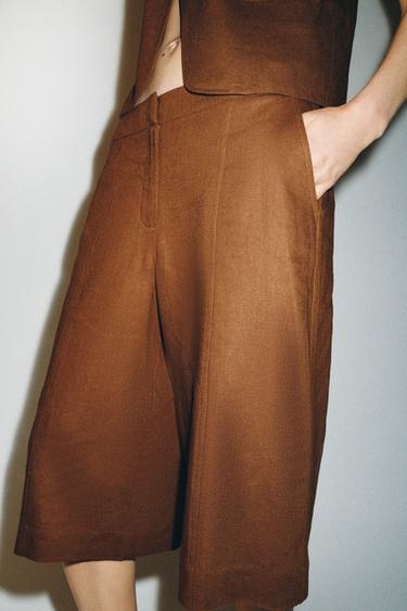 LONG LINEN BLEND BERMUDA SHORTS - Toffee by Zara