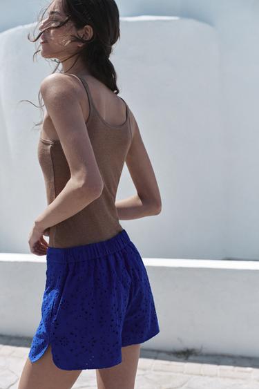EMBROIDERED PERFORATED BERMUDA SHORTS - Cobalt by Zara