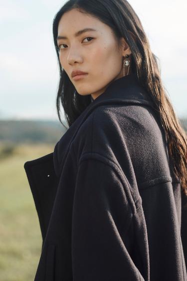MANTEAU À BOUTONNAGE CROISÉ MÉLANGE DE LAINE ÉDITION LIMITÉE - Bleu marine de Zara - Image 3