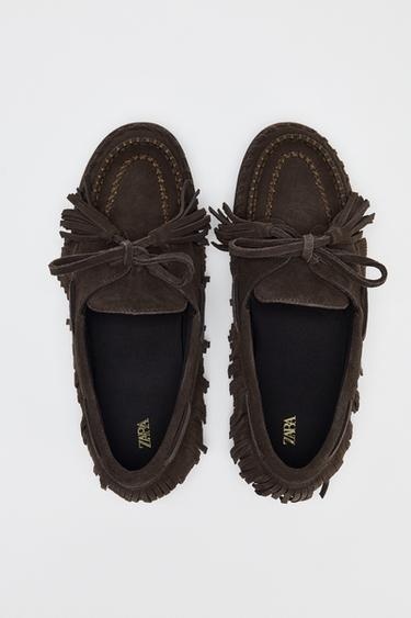 MOCASSINS À FRANGES EN CROÛTE DE CUIR - Marron de Zara - Image 5