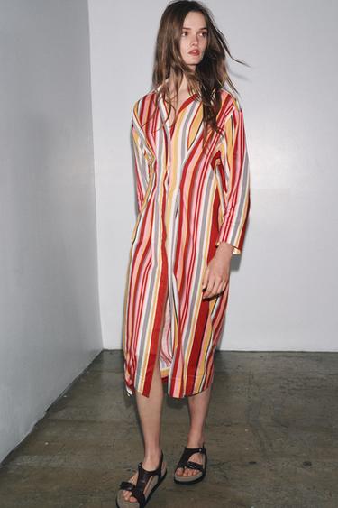 Zara ZW COLLECTION STRIPED SHIRT DRESS - Multicolored