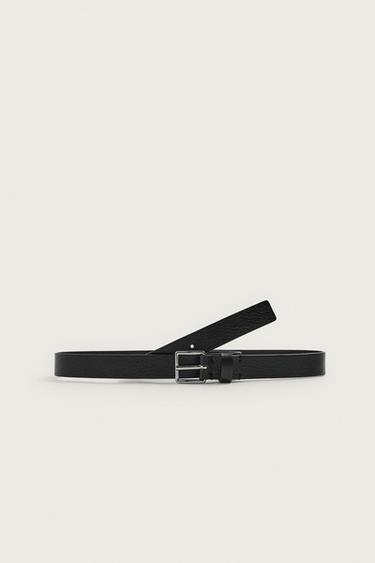 Zara EMBOSSED LEATHER BELT - Black