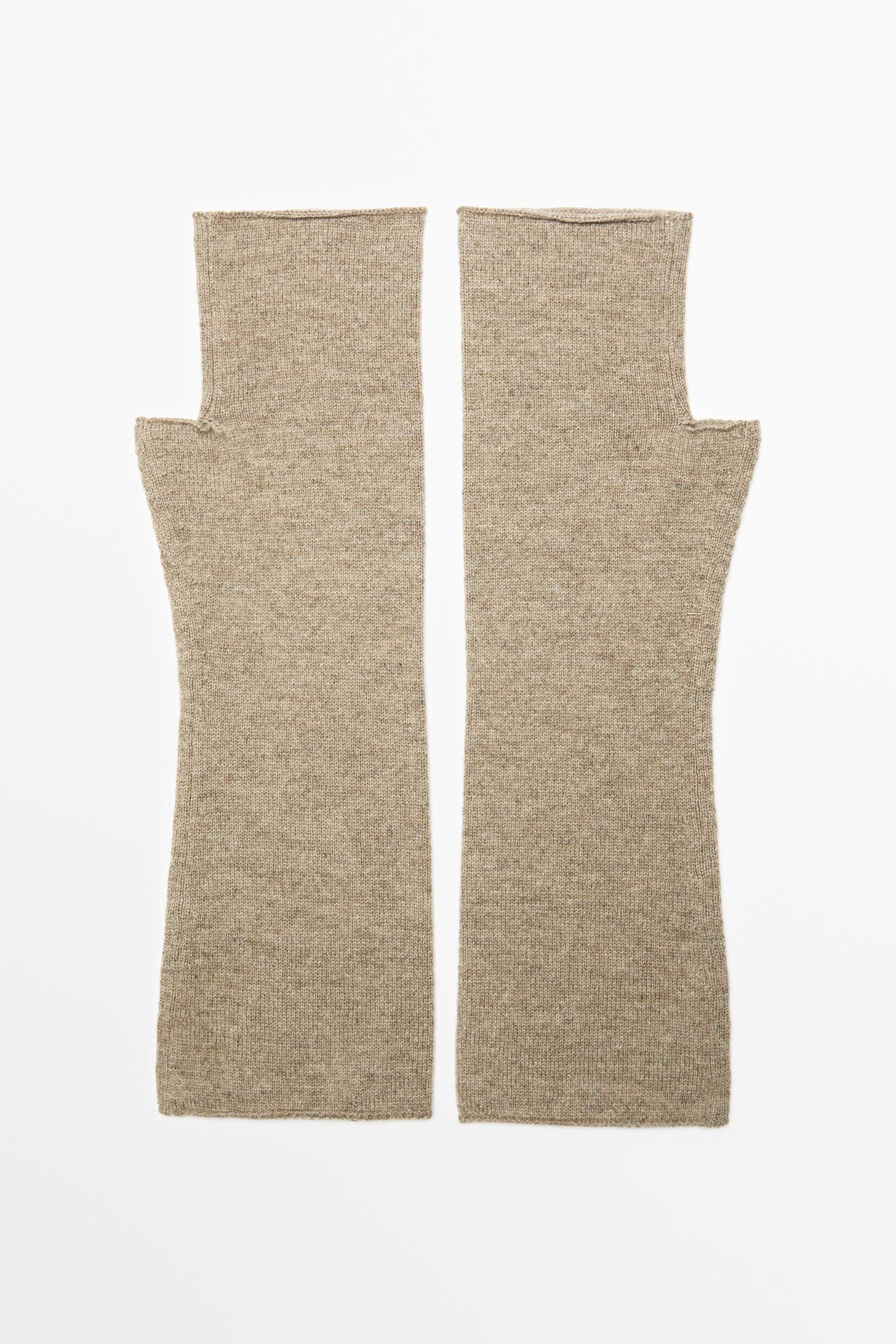 Wool and cashmere knit mittens — Light brown