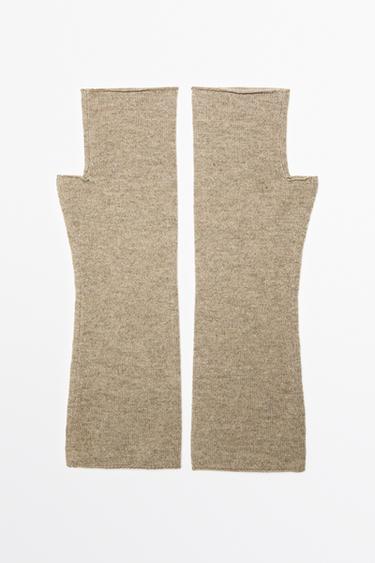 Wool and cashmere knit mittens — Light brown 1