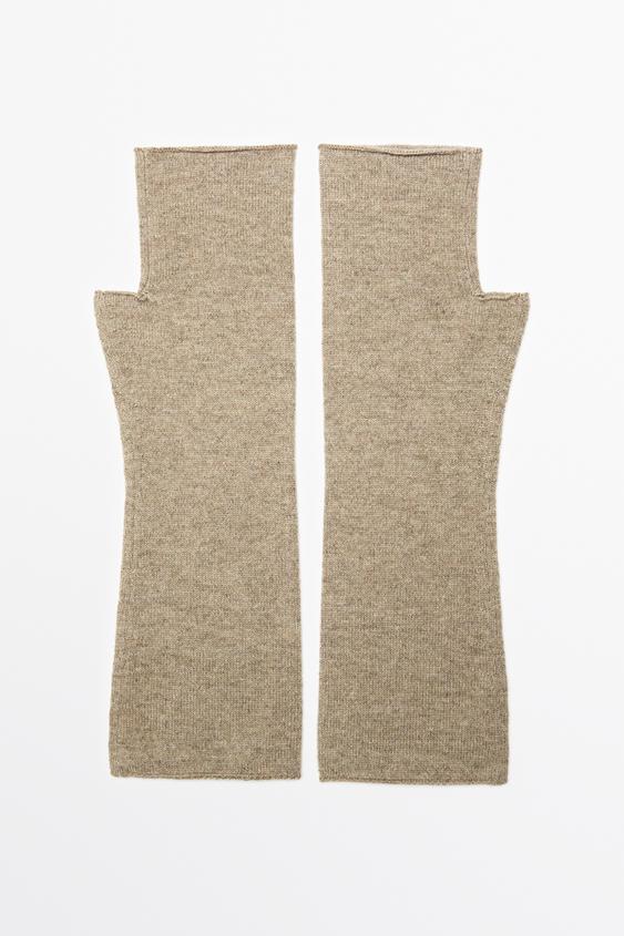 Zara Wool and cashmere knit mittens - Light brown - Image 0