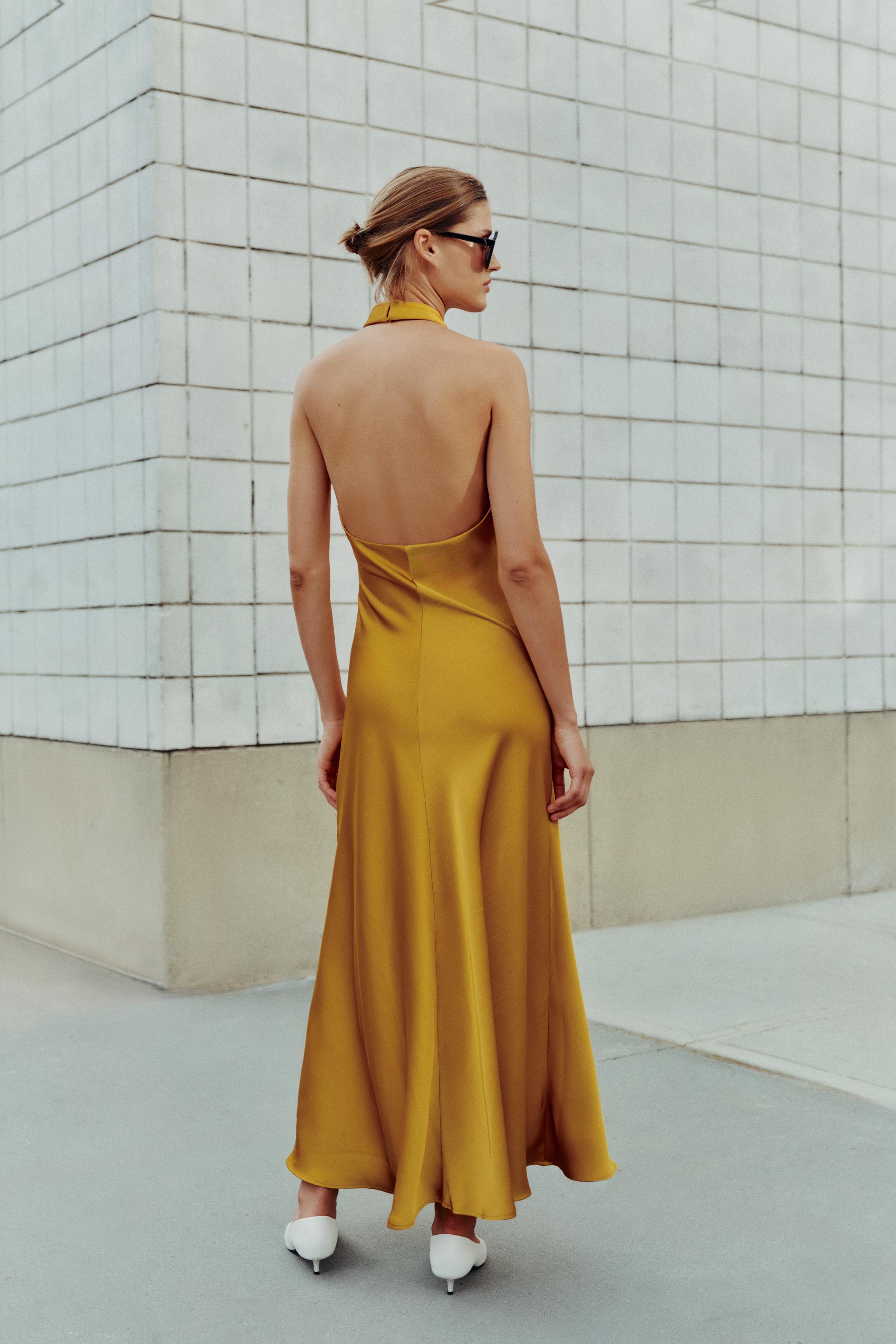 SATIN HALTER MIDI DRESS